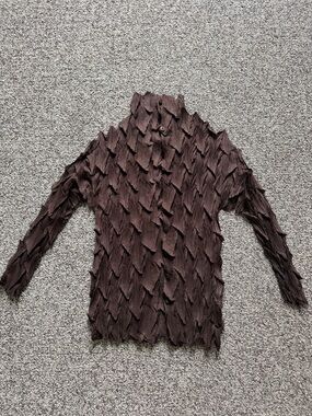 IN2 Japanese Designer Issey Spike Textured Pleated Brown Cardigan Top S M
